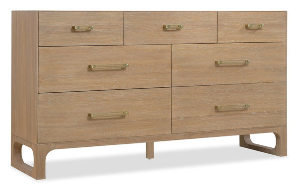 Hooker Furniture Banyon Seven Drawer Dresser In Desert Oak — Wire-Brushed White Oak, Cedar-Lined Drawers, Brushed Brass Pulls 6081-90002-82