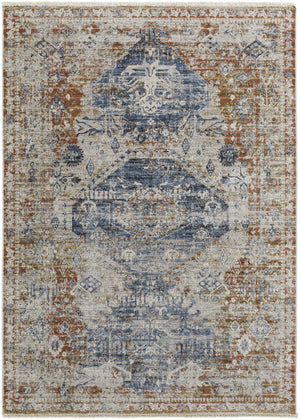 Feizy Rugs Kaia Luxurious Low Pile Medallion Area Rug - Soft, Durable, And Fade-resistant For High Traffic Areas Ivory,Orange,Blue Polypropylene,Viscose,Polyester Kai39hwfbluredj00