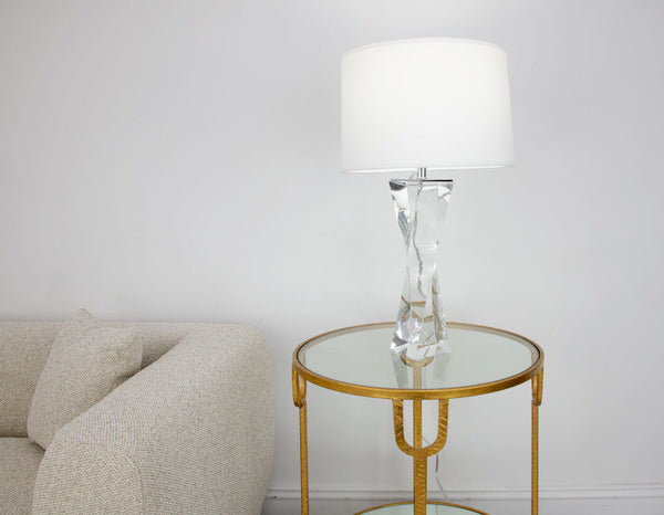 Zeugma Hy3038 Elegant Clear Crystal Table Lamp With French Wired Design & Pure White Silk Shade – 150w Clear Crystal  Hy3038 Crystal Lamp