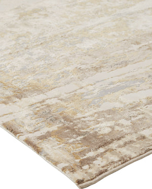 Feizy Rugs Parker Abstract Distressed Rug - Contemporary Viscose And Polyester Design For Modern Interiors Tan,Ivory,Gray Viscose,Polyester Prk3709fgrybgej00