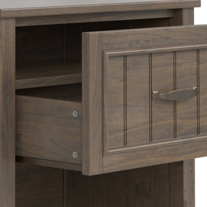 English Elm Lev Smoky Brown Bedside Table – Handcrafted Solid Wood, Drawer & Open Storage, Transitional Groove Design B136P158825