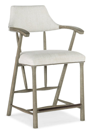 Hooker Furniture Linville Elegant Stack Rock Counter Stool In Remington Porcelain Fabric With Mink Wood Frame & Nailhead Trim 24.25 L x 23.50W x 39.25H 6150-75350-85