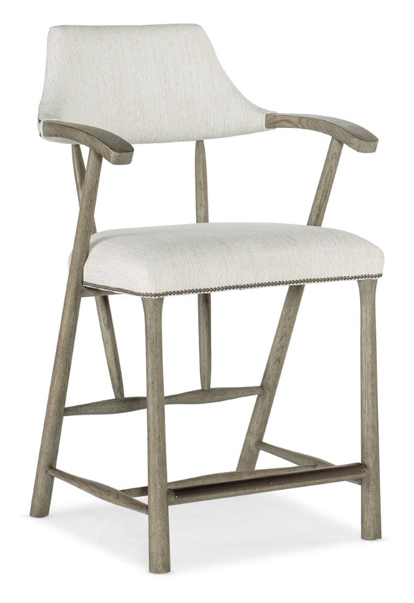 Hooker Furniture Linville Elegant Stack Rock Counter Stool In Remington Porcelain Fabric With Mink Wood Frame & Nailhead Trim 24.25 L x 23.50W x 39.25H 6150-75350-85