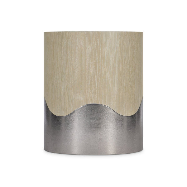 Bernhardt Bernhardt Solaria Accent Table With Wave Aluminum Base, Quartered Oak Dune Finish, Rustic Modern Chic 310113