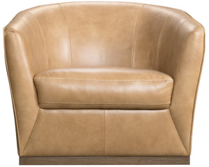 Hooker Furniture Fairfax Dark Blond Leather Swivel Chair With Rounded Barrel-Back And Solid Wood Base For Cozy Elegance 35.43 L x 36.85W x 32.05H SS225-SW-080