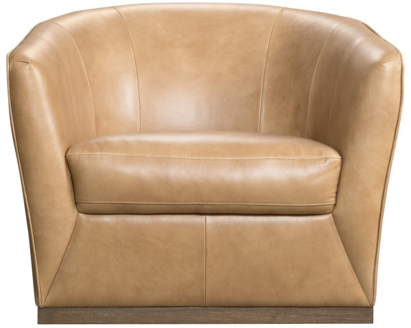 Hooker Furniture Fairfax Dark Blond Leather Swivel Chair With Rounded Barrel-Back And Solid Wood Base For Cozy Elegance 35.43 L x 36.85W x 32.05H SS225-SW-080