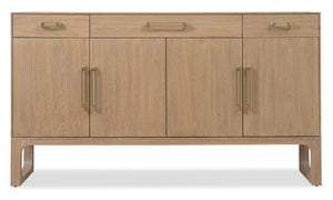 Hooker Furniture Banyon Bay Buffet With Honed Egyptian Marble Top, Desert Oak Finish, Ample Storage & Brushed Brass Hardware 6081-75900-82