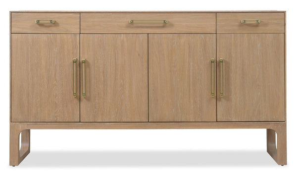 Hooker Furniture Banyon Bay Buffet With Honed Egyptian Marble Top, Desert Oak Finish, Ample Storage & Brushed Brass Hardware 6081-75900-82