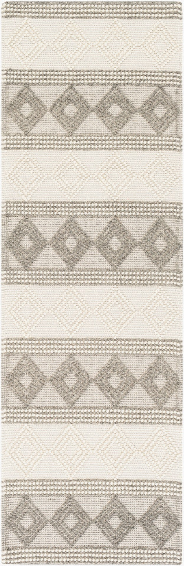 Livabliss Hygge Handwoven Wool Blend Accent Rug with High Low Texture for Cottage Farmhouse Decor Charcoal, White 2'6" x 8' HYG2300-268