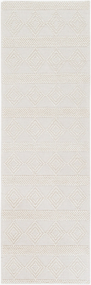 Livabliss Hygge Handwoven Wool Blend Area Rug with High Low Pile for Cottage Bedroom Entryway White 2'6" x 8' HYG2302-268