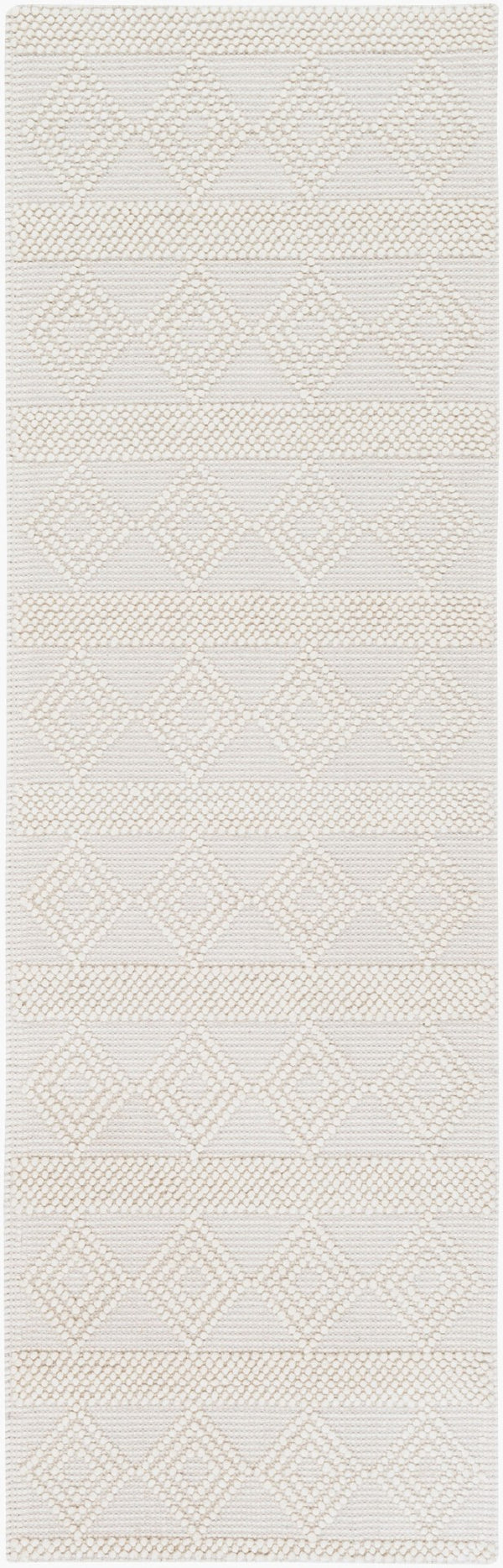 Livabliss Hygge Handwoven Wool Blend Area Rug with High Low Pile for Cottage Bedroom Entryway White 2'6" x 8' HYG2302-268