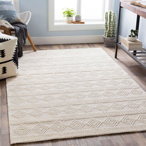 Livabliss Hygge Handwoven Wool Blend Area Rug with High Low Pile for Cottage Bedroom Entryway White 9' x 12' HYG2302-912