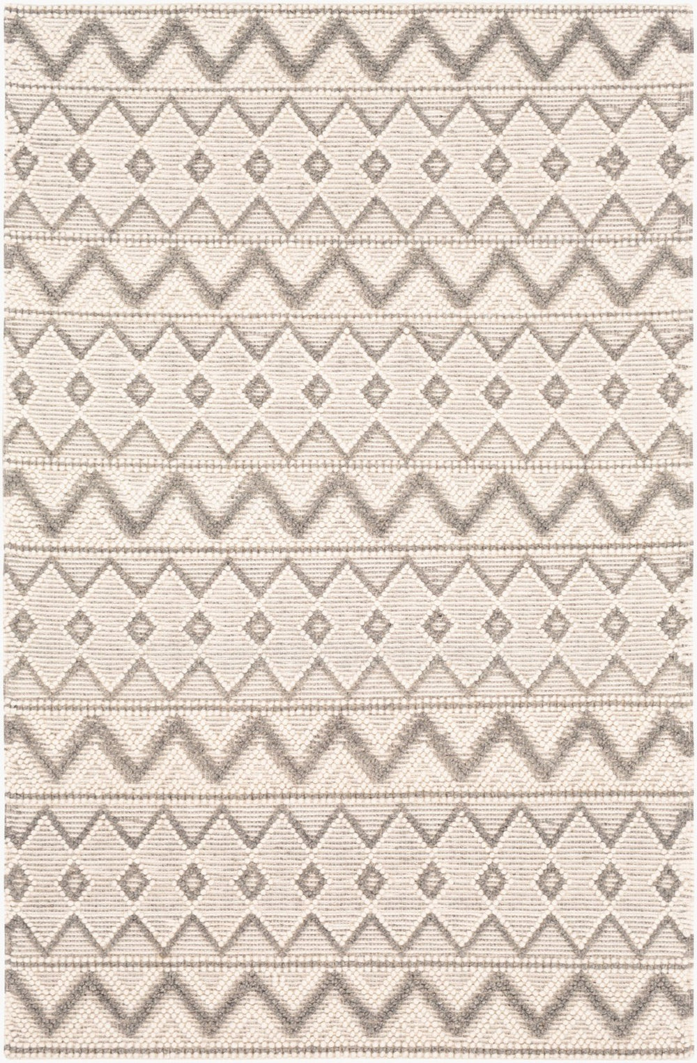 Livabliss Hygge Handwoven Wool Blend Area Rug with High Low Texture for Bohemian Interiors Cream, Gray 3' x 5' HYG2304-35