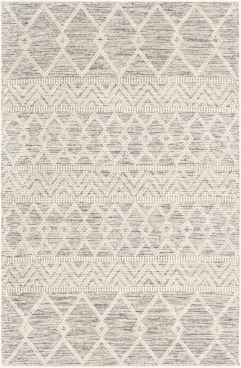 Livabliss Hygge Handwoven Wool Blend Flatweave Area Rug Bohemian Global Style for Large Living Rooms Charcoal, White 2' x 3' HYG2305-23