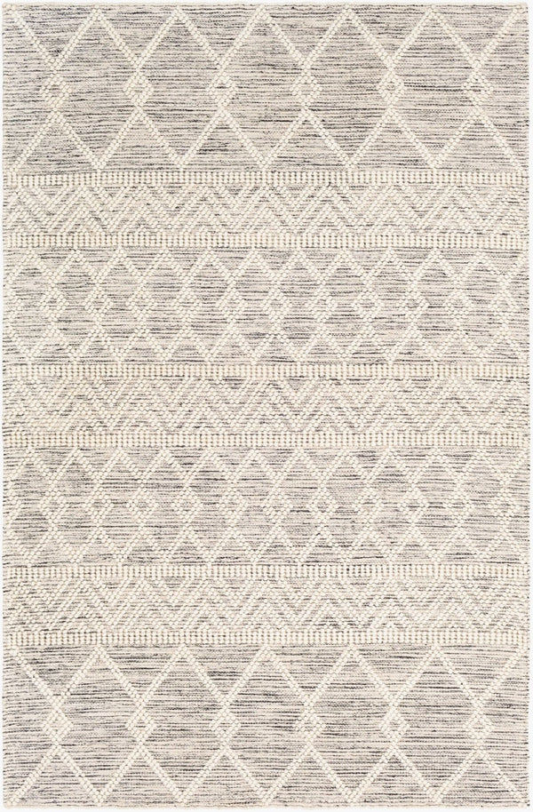 Livabliss Hygge Handwoven Wool Blend Flatweave Area Rug Bohemian Global Style for Large Living Rooms Charcoal, White 2' x 3' HYG2305-23