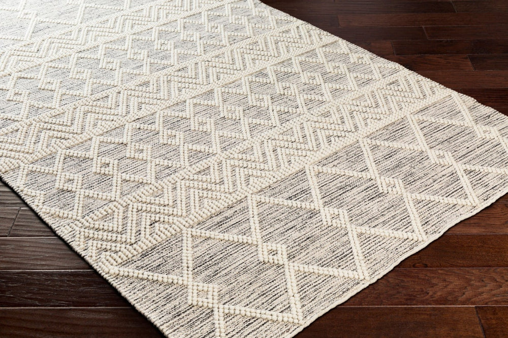 Livabliss Hygge Handwoven Wool Blend Flatweave Area Rug Bohemian Global Style for Large Living Rooms Charcoal, White 2' x 3' HYG2305-23