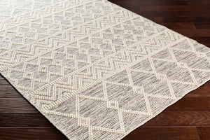Livabliss Hygge Handwoven Wool Blend Flatweave Area Rug Bohemian Global Style for Large Living Rooms Charcoal, White 2' x 3' HYG2305-23