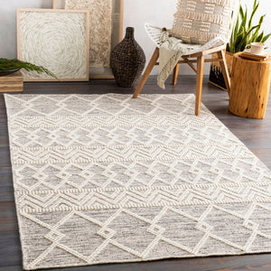 Livabliss Hygge Handwoven Wool Blend Flatweave Area Rug Bohemian Global Style for Large Living Rooms Charcoal, White 2' x 3' HYG2305-23