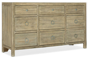 Hooker Furniture Surfrider Coastal Nine-Drawer Dresser In Driftwood Pecan Veneer With Cedar-Lined Drawers & Felt Trays 6015-90202-80
