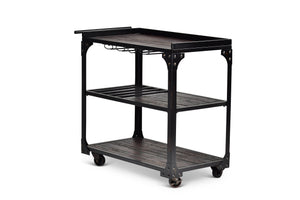 English Elm Steve Silver - Sherlock Industrial Bar Cart with Casters in Distressed Black Iron—Stemware Rack, Bottle Storage, Mobility B081P157441