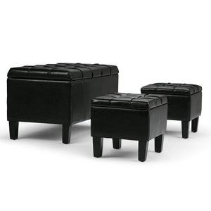English Elm Dover 3-Piece Storage Ottoman Set In Midnight Black - Versatile Seating & Stylish Hidden Storage B136P159054