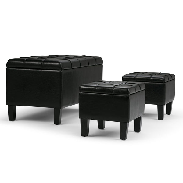 English Elm Dover 3-Piece Storage Ottoman Set In Midnight Black - Versatile Seating & Stylish Hidden Storage B136P159054