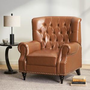 English Elm Christopher Knight Home® - Classic Classic Style Fabric Push Back Chair with Rivet Detail, Rolled Arms & Plush Cushions for Comfort and Stability Light Brown 71909.00PUCOGN
