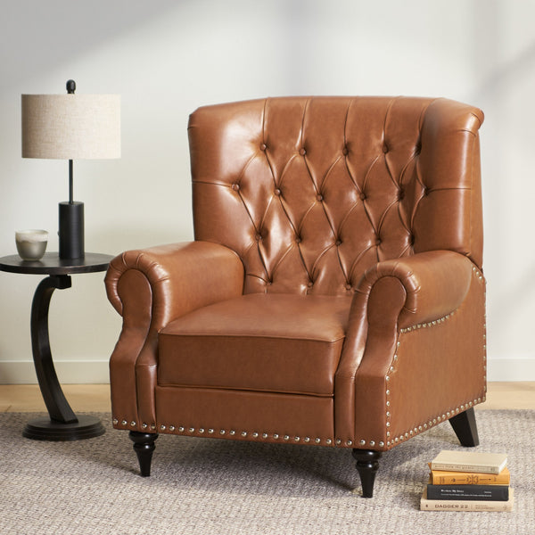 English Elm Christopher Knight Home® - Classic Classic Style Fabric Push Back Chair with Rivet Detail, Rolled Arms & Plush Cushions for Comfort and Stability Light Brown 71909.00PUCOGN