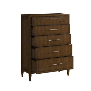 A.R.T. Furniture Eave 5-drawer Chest: Elegant Quartered Walnut Nightstand With Luxe Faux Bamboo Gold Hardware Brown Material(S), Poplar And Parawood Solids,Walnut Veneer 336150-1860