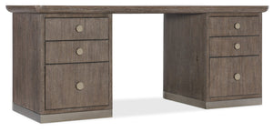 Hooker Furniture Modern Mood Executive Desk With Oak Diamond Finish, Locking File Drawers, Metal & Leather Accents Medium Brown 6850-10462-89