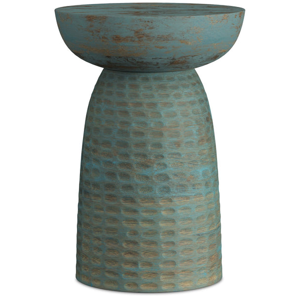 English Elm Boyd 13-Inch Solid Mango Accent Table In Handcrafted Teal Wash - Chic, Durable Design For Any Space B136P158434