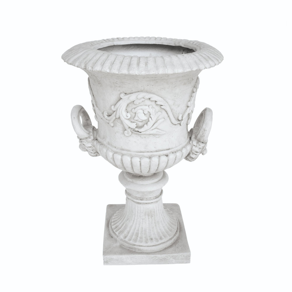 English Elm Mgo Roman Urn Planter Faux Stone Botanical Relief Pedestal Base Outdoor Patio 63402.00WHI