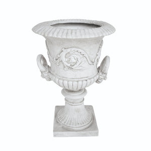 English Elm Mgo Roman Urn Planter Faux Stone Botanical Relief Pedestal Base Outdoor Patio 63402.00WHI