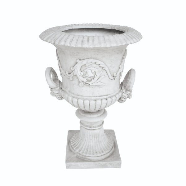 English Elm Mgo Roman Urn Planter Faux Stone Botanical Relief Pedestal Base Outdoor Patio 63402.00WHI