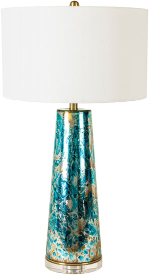 Surya Hydesville Elegant 31" Accent Table Lamp – Traditional Crystal & Linen Design For Cozy Spaces Body, Teal Glass,Crystal,Linen,Iron Hyv-001