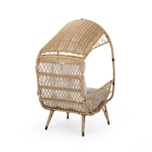 English Elm Christopher Knight Home® - MALIA Wicker Standing Basket Chair with Water-Resistant Cushion, Iron Frame, Handcrafted Outdoor Cozy Retreat Brown+Beige 68018.00LBGE