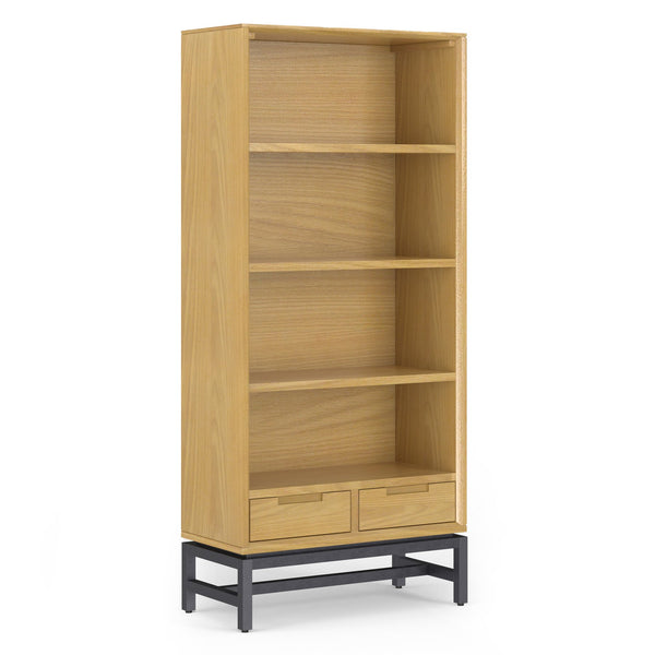 English Elm Banting Mid-Century Bookcase - Handcrafted Oak Veneer With Industrial Metal Accents For Stylish Storage B136P158466