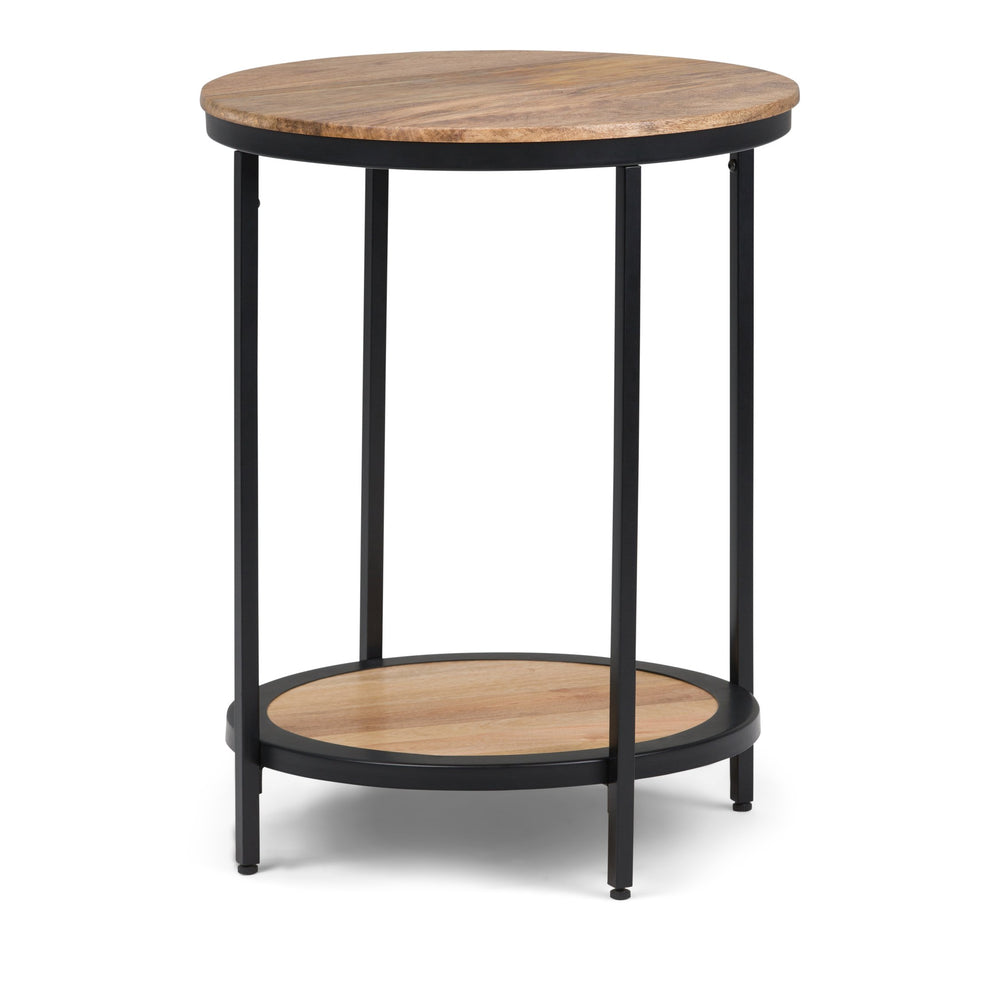 English Elm Jenna Handcrafted Round Side Table with Natural Mango Wood Top and Black Metal Frame, 24"H Light Brown B136P158984