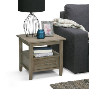 English Elm Warm Solid Wood 20-Inch Transitional End Table In Distressed Grey - Stylish Storage For Any Room B136P159706-GIGA