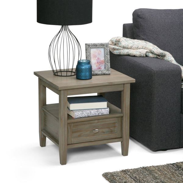 English Elm Warm Solid Wood 20-Inch Transitional End Table In Distressed Grey - Stylish Storage For Any Room B136P159706-GIGA