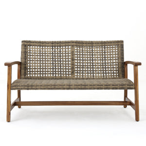 English Elm Christopher Knight Home® - HAMPTON Acacia Wood & Wicker Loveseat Natural Grey with Iron Frame, Weather-Resistant, Sturdy Design 60396.00WTC