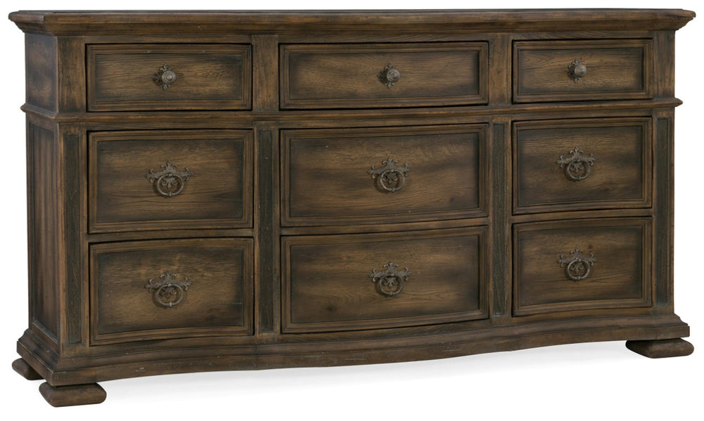 Hooker Furniture Williamson Rustic Nine-Drawer Dresser With Two-Tone Distressed Finish, Cedar-Lined & Felt-Lined Top Drawers 5960-90002-MULTI