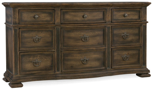 Hooker Furniture Williamson Rustic Nine-Drawer Dresser With Two-Tone Distressed Finish, Cedar-Lined & Felt-Lined Top Drawers 5960-90002-MULTI