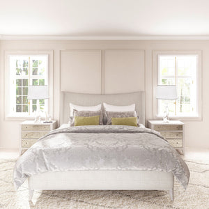 A.R.T. Furniture Mezzanine Elegant Dove Gray Bed With Arabesque Veneer Design For Luxury & Comfort In Your Bedroom Light Gray Parawood And Poplar Solids,Foam,Fiber,Fabric 325126-2249