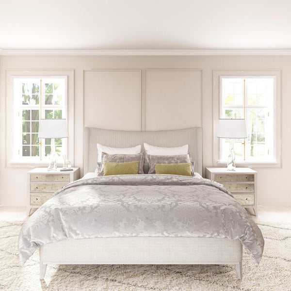 A.R.T. Furniture Mezzanine Elegant Dove Gray Bed With Arabesque Veneer Design For Luxury & Comfort In Your Bedroom Light Gray Parawood And Poplar Solids,Foam,Fiber,Fabric 325126-2249