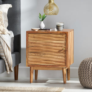 English Elm Christopher Knight Home® - BEDSIDE 1 DOOR Boho Mango & Acacia Wood Nightstand with Carved Texture, Tapered Legs, 20"W x24"H 68733.00