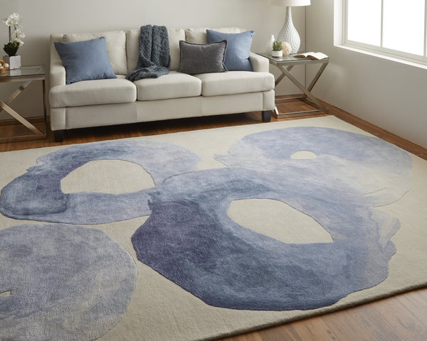 Feizy Rugs Any8887f Anya Modern Watercolor-inspired Hand-tufted Wool And Viscose Rug For Contemporary Spaces Blue,Ivory Wool,Viscose Any8887fblu000h00