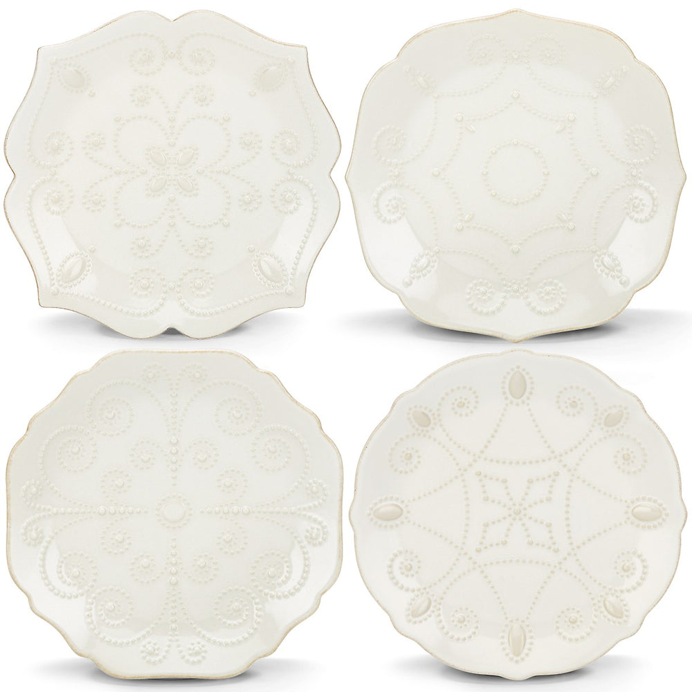 Lenox French Perle White 4-Piece Assorted Dessert Plate Set White, WHITE STONEWARE 829072