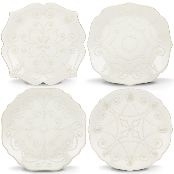 Lenox French Perle White 4-Piece Assorted Dessert Plate Set White, WHITE STONEWARE 829072