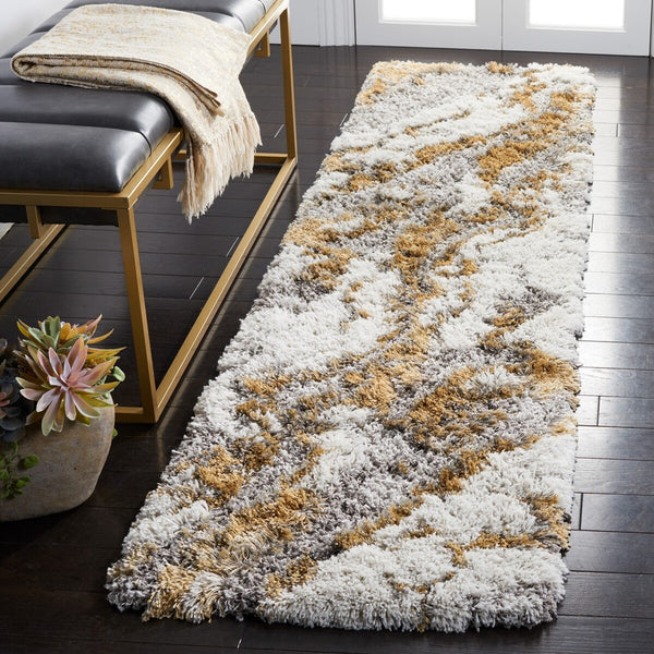 Safavieh Horizon Shag 890 Power Loomed Shag Rug Grey / Gold 9' x 9' Square